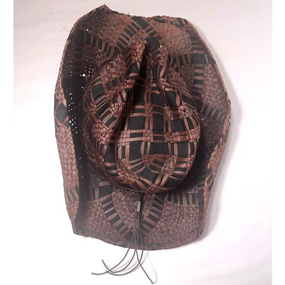 Renegade Cowboy Western Hat | Weaved Straw Black & Brown | Embellished | sz S/M